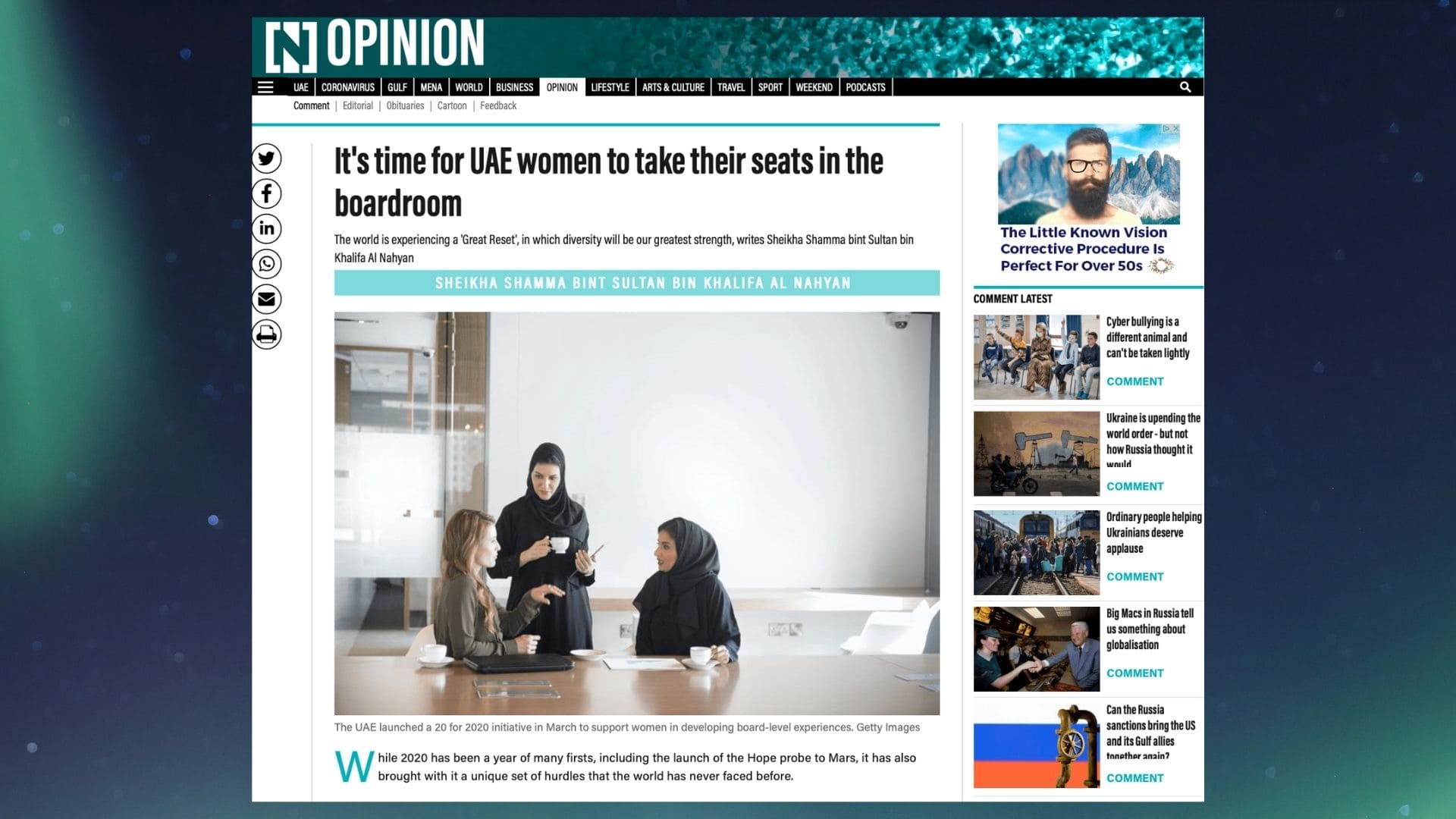 Aurora50 in the media - Sheikha Shamma writes in The National about woman and boards, 27/08/20