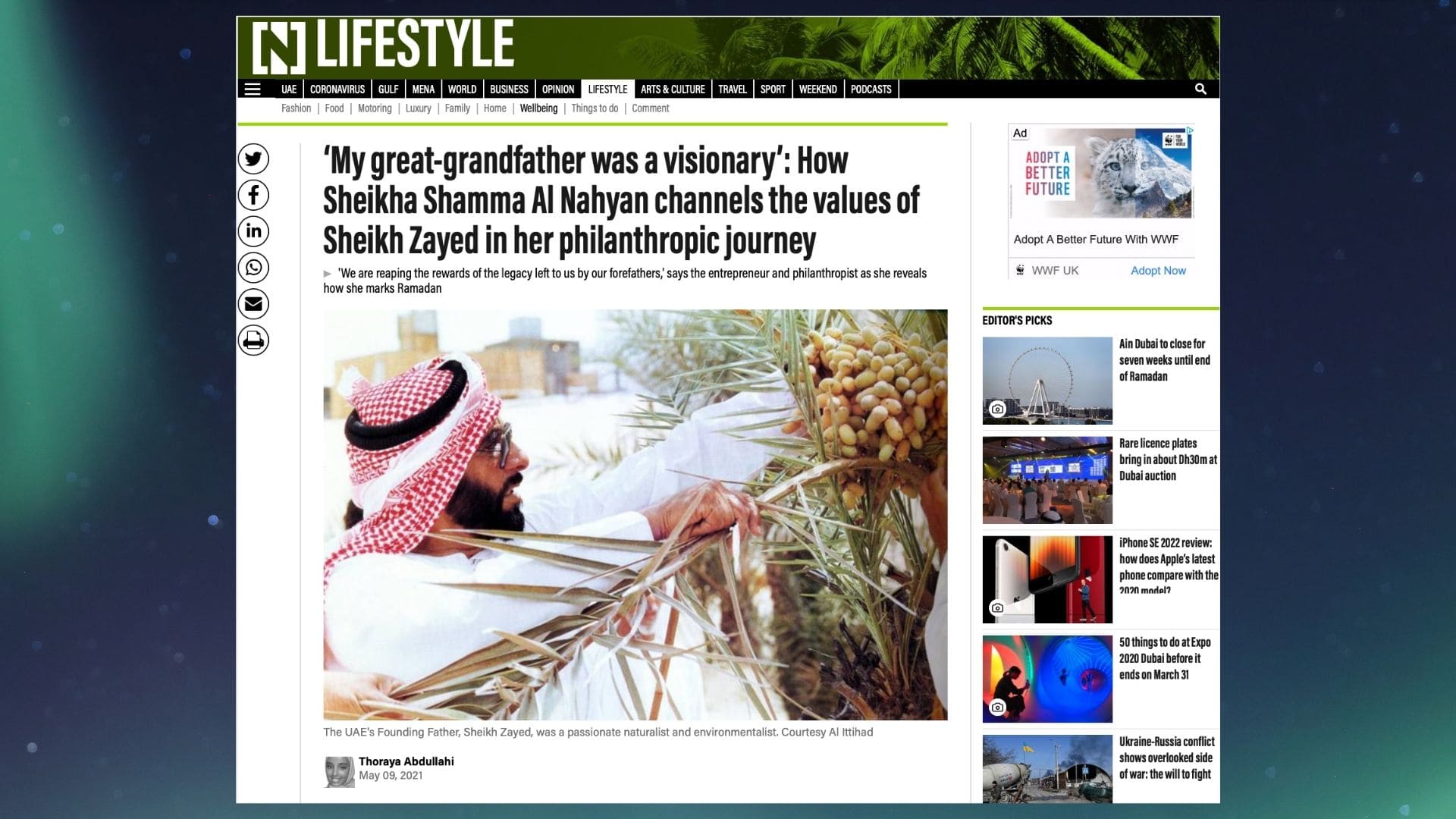 Aurora50 in the media - Sheikha Shamma writes in The National about great-grandfather Sheikh Zayed's philanthropy, 09/05/21