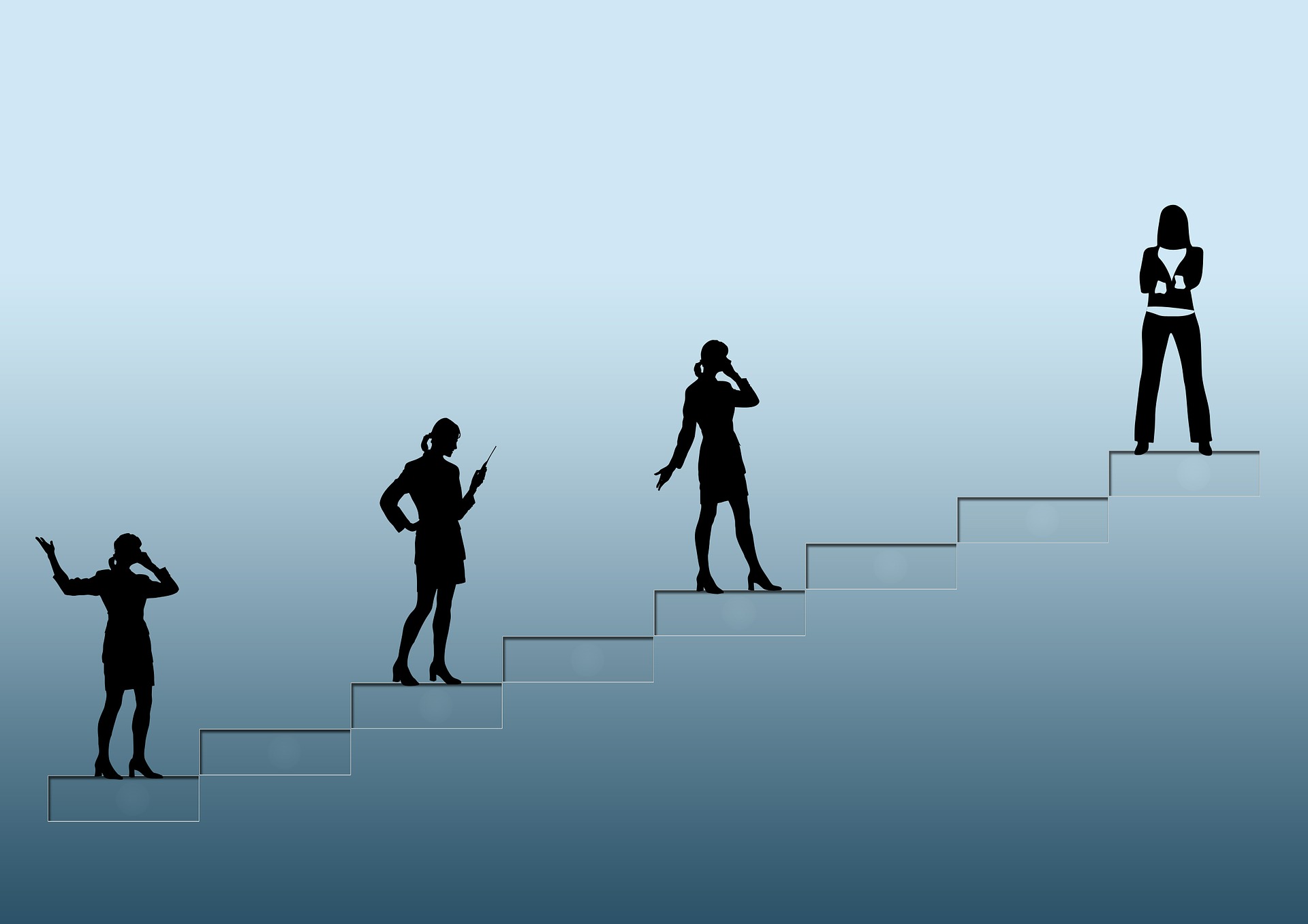 Illustration of four business women climbing stairs - Pixabay
