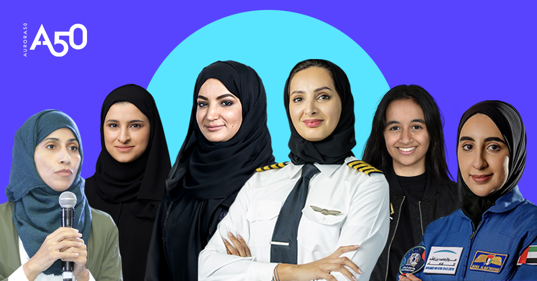 [A50 template] From left to right: cybersecurity specialist Dr Hoda Alkhzaimi; HE Sarah Al Amiri, chair of the UAE Space Agency; Salma Al Hajeri, one of the first women to graduate from Abu Dhabi’s Petroleum Institute; Aisha Al Mansoori, the first female Emirati captain in a commercial airline; aspiring scientist Alia Al Mansoori; and Nora Al Matrooshi, the first Arab woman astronaut|[A50 template] Aisha Al Mansoori, the first female Emirati captain in a commercial airline at Etihad. Photo credit Etihad|[A50 template] Alia Al Mansoori, aspiring Emirati scientist. Photo credit Alia Al Mansouri, Facebook|[A50 template] Dr Hoda Alkhzaimi, Director of the Center of Cyber Security in New York University Abu Dhabi. Photo credit Aurora50|[A50 template] HE Sarah Al Amiri, chair of the UAE Space Agency. Photo credit WAM|[A50 template] Nora Al Matrooshi, the first Arab woman astronaut. Photo credit WAM|[A50 template] Mubadala's Salma Al Hajeri, Salma Al Hajeri, one of the first women to graduate from Abu Dhabi’s Petroleum Institute. Photo credit Mubadala