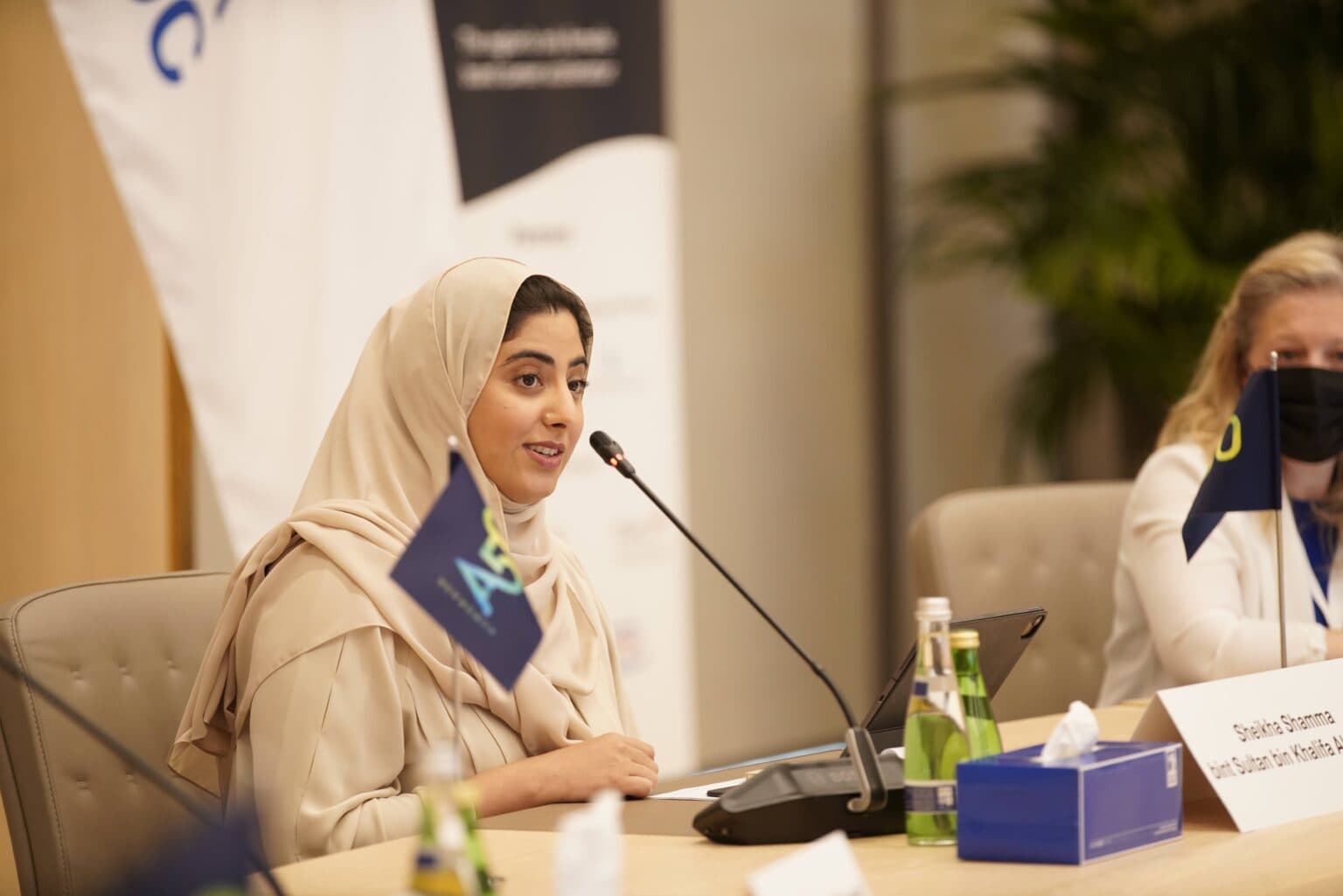 Sheikha Shamma bint Sultan bin Khalifa Al Nahyan and co-founder Diana Wilde at the Pathway20 ESG workshop on 22 June 2022
