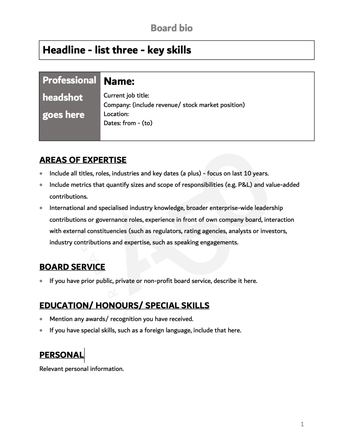 Board bio template