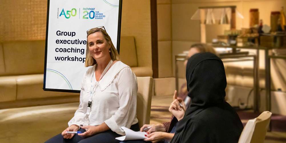 Hilary Rowe, Aurora50 coaching partner, in a Pathway20 workshop