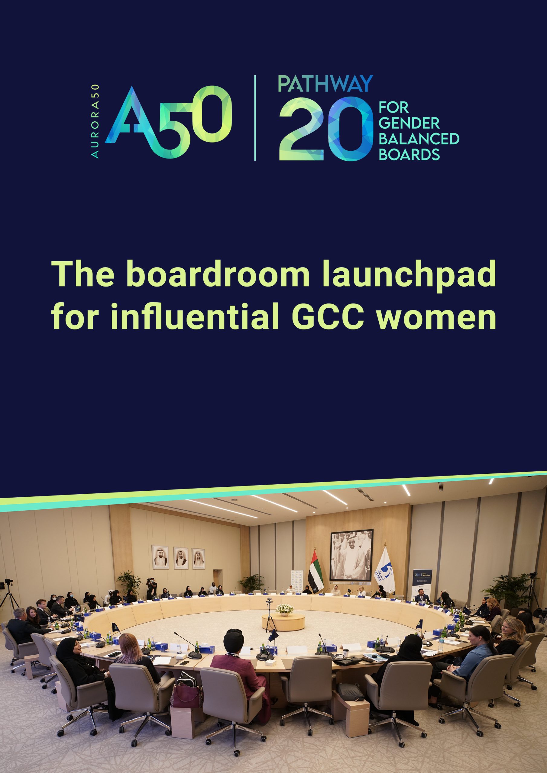 Cover image of Aurora50's Pathway20 brochure - The boardroom launchpad for influential GCC women